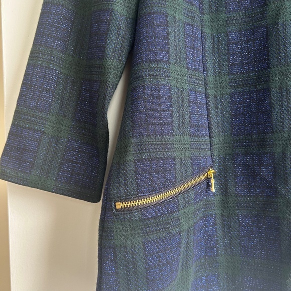 Talbots 3/4 Sleeve Blue and Green Plaid Metallic Blouse Sz MP Holiday Winter - Picture 4 of 6